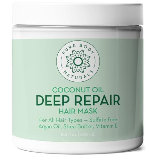 Pure Body Naturals Coconut Oil Hair Mask – Deep Conditioning Treatment for Dry, Damaged & Color Treated Hair – Sulfate Free Hair Conditioner – 8.8 Fl Oz Avelisse