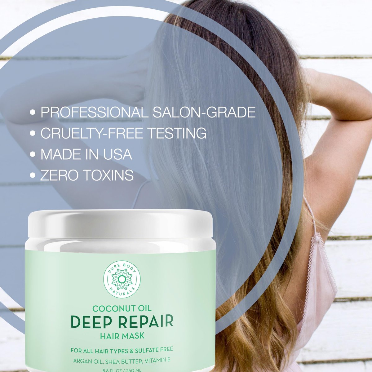 Pure Body Naturals Coconut Oil Hair Mask – Deep Conditioning Treatment for Dry, Damaged & Color Treated Hair – Sulfate Free Hair Conditioner – 8.8 Fl Oz Avelisse