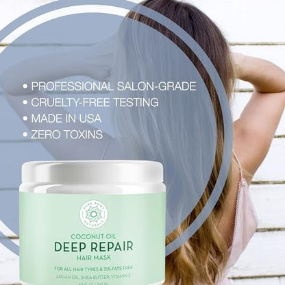 Pure Body Naturals Coconut Oil Hair Mask – Deep Conditioning Treatment for Dry, Damaged & Color Treated Hair – Sulfate Free Hair Conditioner – 8.8 Fl Oz Avelisse