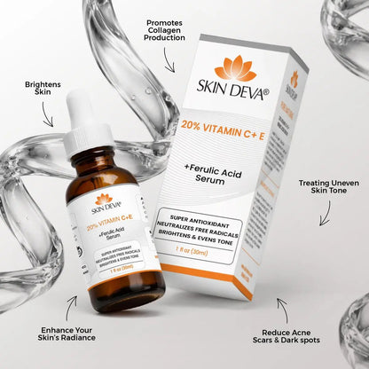 Skin Deva 20% Vitamin C Serum Anti Aging with Hyaluronic Acid & Vitamin E Ferulic Acid - Brightening Formula for Improving Appearance of Dark Spots, Fine Lines & Wrinkles - All Skin Types, 1 fl oz Avelisse