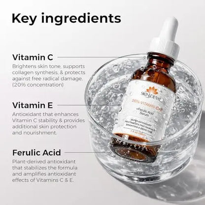 Skin Deva 20% Vitamin C Serum Anti Aging with Hyaluronic Acid & Vitamin E Ferulic Acid - Brightening Formula for Improving Appearance of Dark Spots, Fine Lines & Wrinkles - All Skin Types, 1 fl oz Avelisse