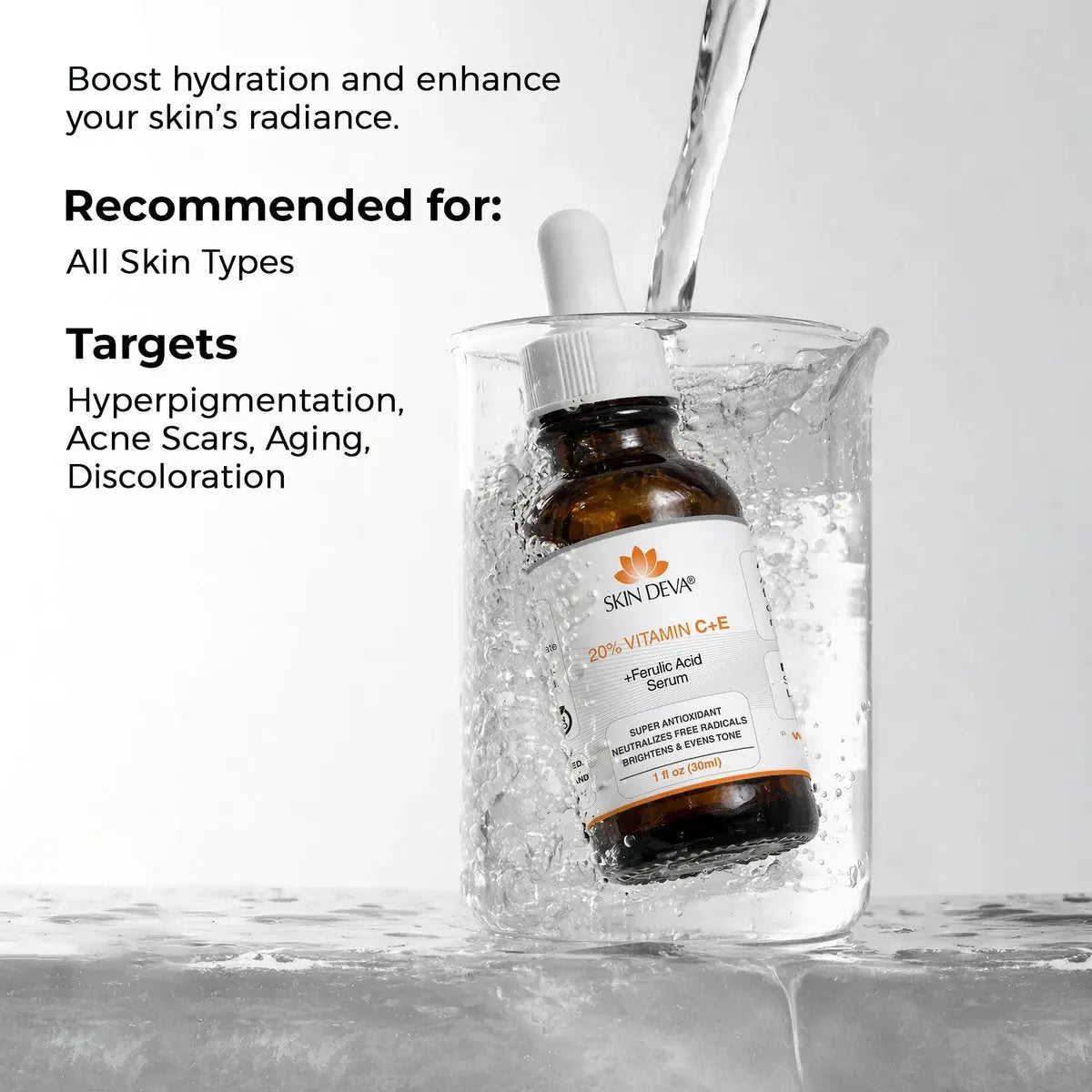 Skin Deva 20% Vitamin C Serum Anti Aging with Hyaluronic Acid & Vitamin E Ferulic Acid - Brightening Formula for Improving Appearance of Dark Spots, Fine Lines & Wrinkles - All Skin Types, 1 fl oz Avelisse