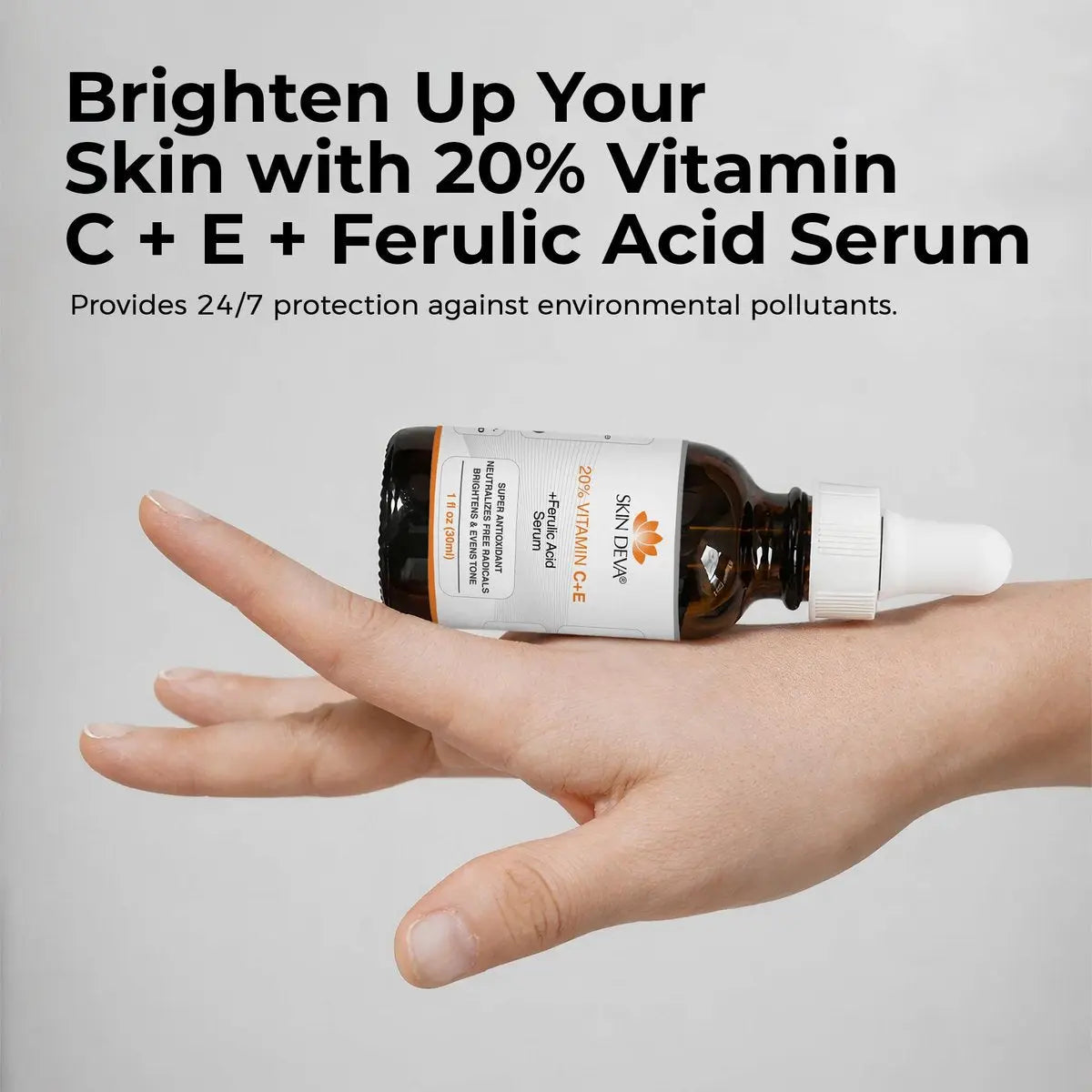 Skin Deva 20% Vitamin C Serum Anti Aging with Hyaluronic Acid & Vitamin E Ferulic Acid - Brightening Formula for Improving Appearance of Dark Spots, Fine Lines & Wrinkles - All Skin Types, 1 fl oz Avelisse
