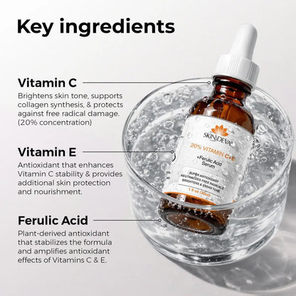 Skin Deva 20% Vitamin C Serum Anti Aging with Hyaluronic Acid & Vitamin E Ferulic Acid - Brightening Formula for Improving Appearance of Dark Spots, Fine Lines & Wrinkles - All Skin Types, 1 fl oz Avelisse