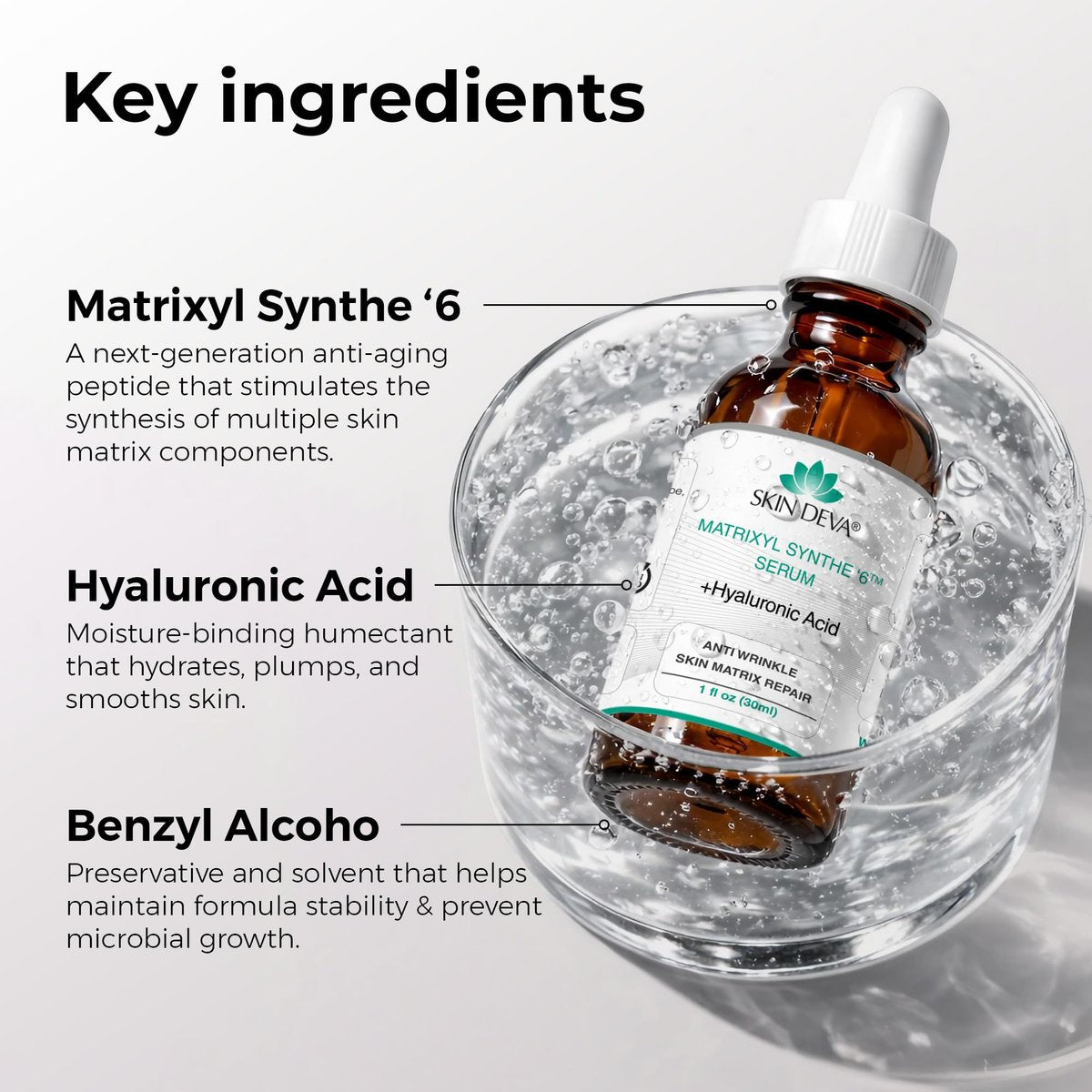 SKIN DEVA Matrixyl Synthe 6 Hyaluronic Acid Anti-Aging Serum – Hydrating Face Serum with Pore-Minimizing Benefits, 1 Fl Oz - görsel 5