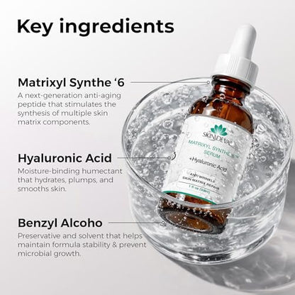 SKIN DEVA Matrixyl Synthe 6 Hyaluronic Acid Anti-Aging Serum – Hydrating Face Serum with Pore-Minimizing Benefits, 1 Fl Oz
