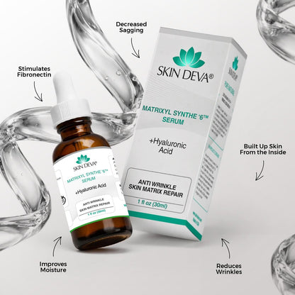 SKIN DEVA Matrixyl Synthe 6 Hyaluronic Acid Anti-Aging Serum – Hydrating Face Serum with Pore-Minimizing Benefits, 1 Fl Oz
