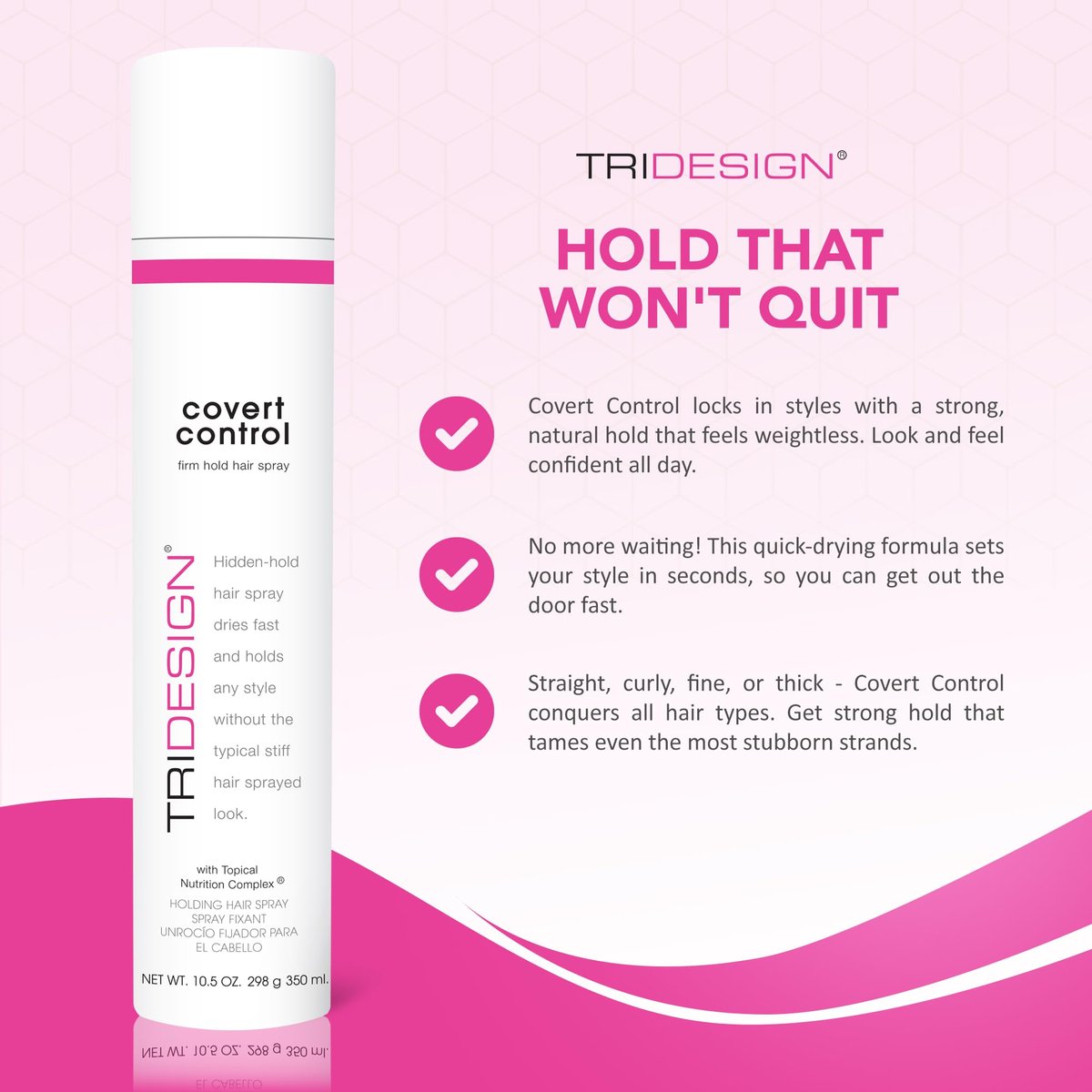 Covert Control Fast-Drying Hairspray - Strong Hold & Hidden Control for Women and Men, 10.5 oz Avelisse
