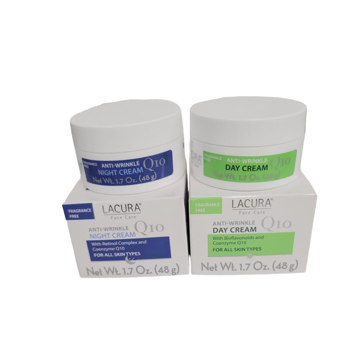 Lacura Q10 Anti-Wrinkle Day & Night Face Cream Set with Bioflavonoid and Retinol Complex – 1.7 oz Each, Dermatologist Tested, All Skin Types Avelisse