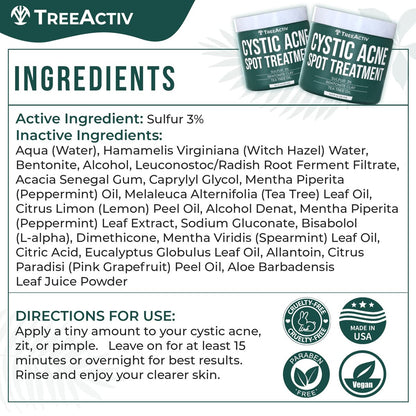 TreeActiv Cystic Acne Spot Treatment Paste with Sulfur, Bentonite Clay, and Tea Tree Oil - Deep Breakouts, 20-Minute or Overnight Application, 0.5 oz Avelisse