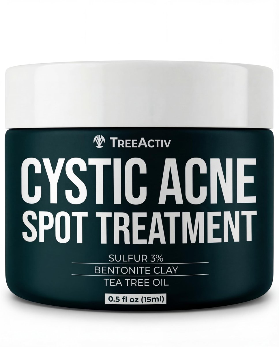 TreeActiv Cystic Acne Spot Treatment Paste with Sulfur, Bentonite Clay, and Tea Tree Oil - Deep Breakouts, 20-Minute or Overnight Application, 0.5 oz Avelisse