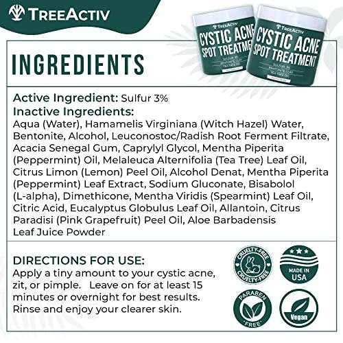 TreeActiv Cystic Acne Spot Treatment Paste with Sulfur, Bentonite Clay, and Tea Tree Oil - Deep Breakouts, 20-Minute or Overnight Application, 0.5 oz Avelisse
