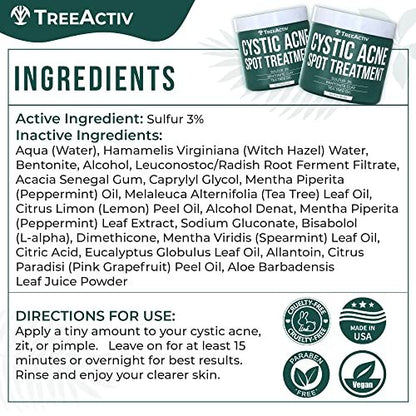TreeActiv Cystic Acne Spot Treatment Paste with Sulfur, Bentonite Clay, and Tea Tree Oil - Deep Breakouts, 20-Minute or Overnight Application, 0.5 oz Avelisse