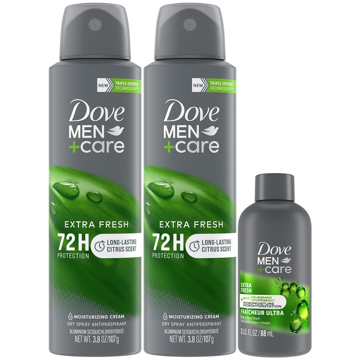 Dove Men+Care Dry Spray Antiperspirant for Men 2-Pack (3.8 Oz Each) + Travel Body Wash (3 Oz) – 72H Protection, Long-Lasting Fresh Fragrance Avelisse