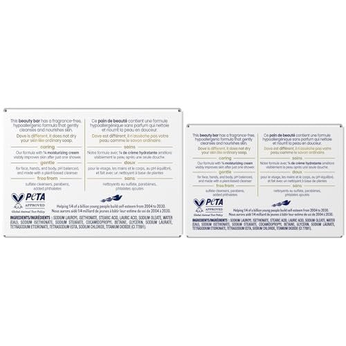 Dove Beauty Bar Soap, Sensitive Skin 2-Size Variety 3-Pack – Hypoallergenic, Fragrance-Free Moisturizing Cream Bar for Soft, Smooth Skin - görsel 4