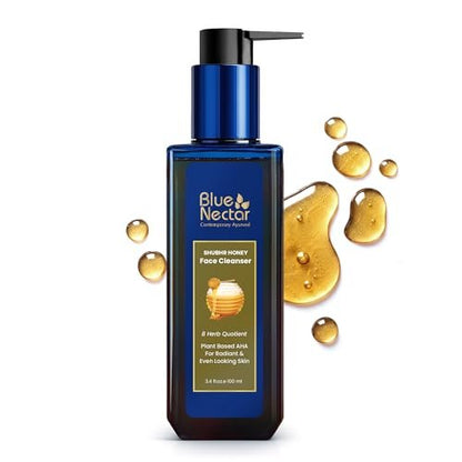 Blue Nectar Ayurvedic Honey and Aloe Vera Face Wash & Makeup Remover - Daily Facial Cleanser for Women and Men, All Skin Types (8 Herbs, 3.4 Fl Oz)