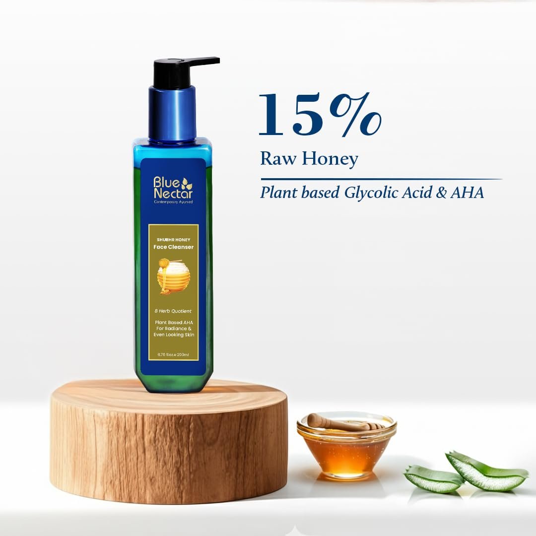Blue Nectar Ayurvedic Honey and Aloe Vera Face Wash & Makeup Remover - Daily Facial Cleanser for Women and Men, All Skin Types (8 Herbs, 3.4 Fl Oz) - görsel 5