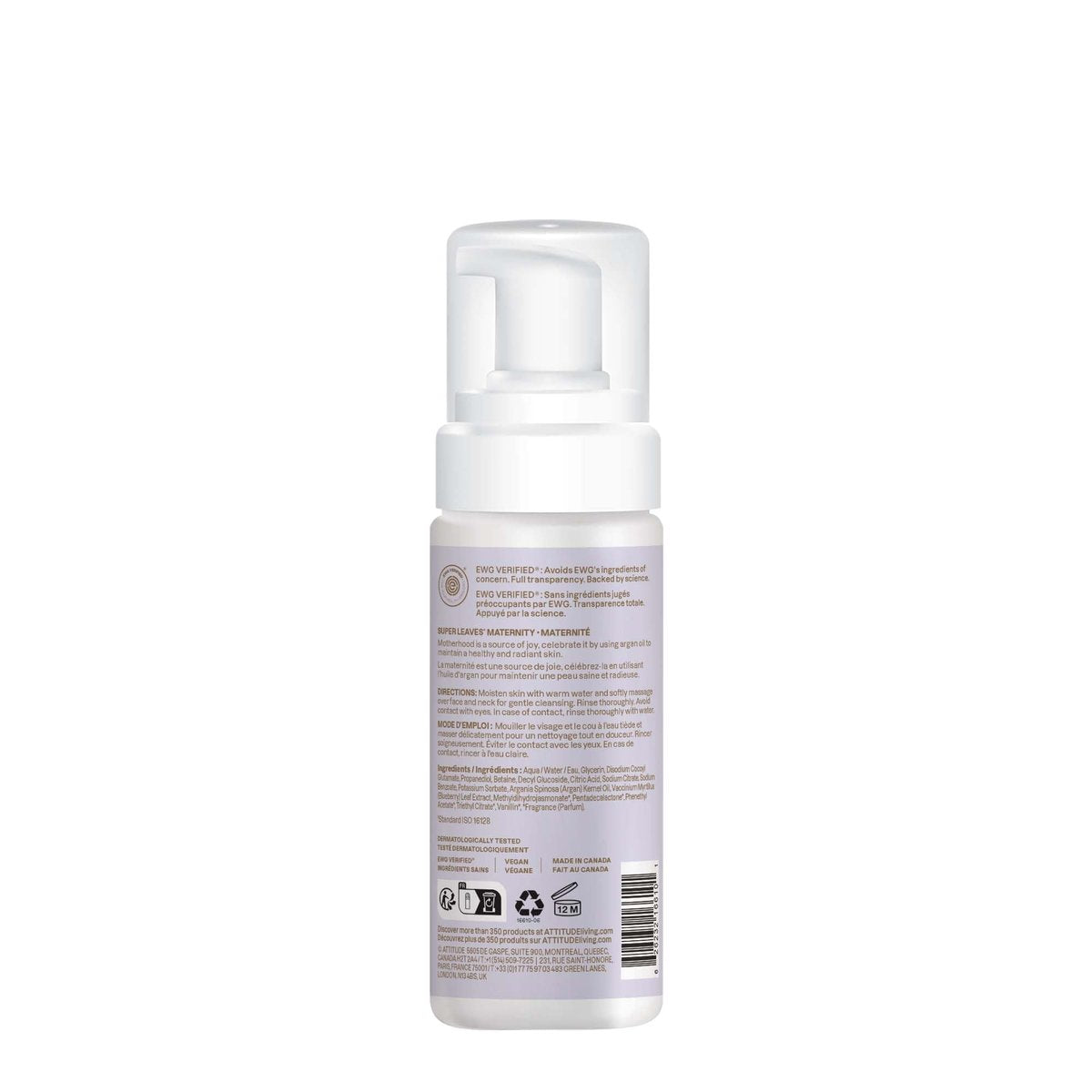 ATTITUDE Pregnancy Foaming Face Cleanser – EWG Verified, Plant & Mineral-Based, Argan Leaf Extract, 5 Fl Oz Avelisse