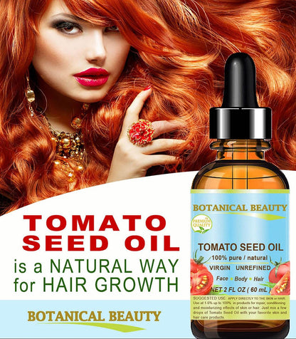 Botanical Beauty 100% Pure Virgin Unrefined Cold-Pressed Tomato Seed Oil for Face, Skin, Body, Hair, Lips, Nails - Rich in Vitamin E & Lycopene (1 Fl Oz)