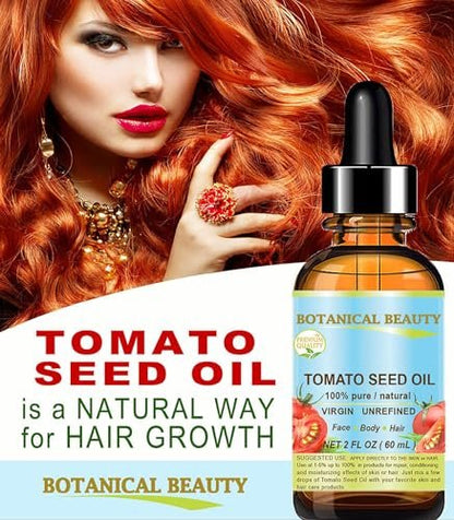 Botanical Beauty 100% Pure Virgin Unrefined Cold-Pressed Tomato Seed Oil for Face, Skin, Body, Hair, Lips, Nails - Rich in Vitamin E & Lycopene (1 Fl Oz)