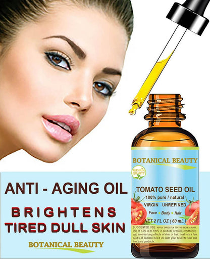 Botanical Beauty 100% Pure Virgin Unrefined Cold-Pressed Tomato Seed Oil for Face, Skin, Body, Hair, Lips, Nails - Rich in Vitamin E & Lycopene (1 Fl Oz)