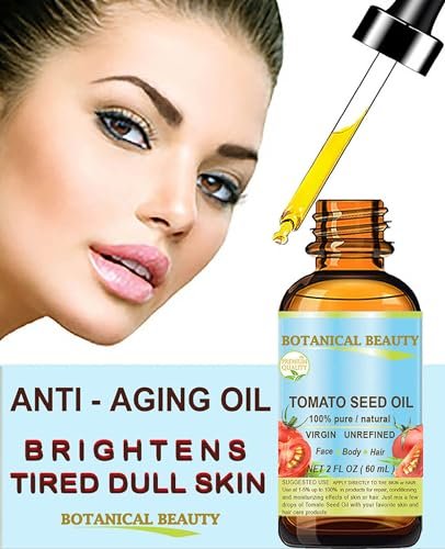Botanical Beauty 100% Pure Virgin Unrefined Cold-Pressed Tomato Seed Oil for Face, Skin, Body, Hair, Lips, Nails - Rich in Vitamin E & Lycopene (1 Fl Oz)