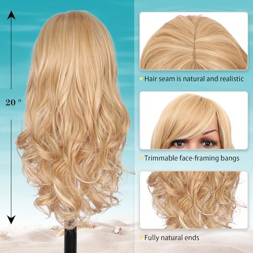 Kalyss Blonde Wig With Bangs – Long Curly Synthetic Wig with Blonde Highlights, Heat Resistant, 22 Inches Avelisse