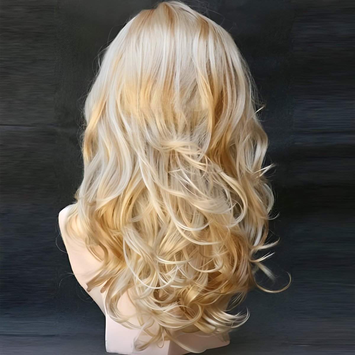 Kalyss Blonde Wig With Bangs – Long Curly Synthetic Wig with Blonde Highlights, Heat Resistant, 22 Inches Avelisse
