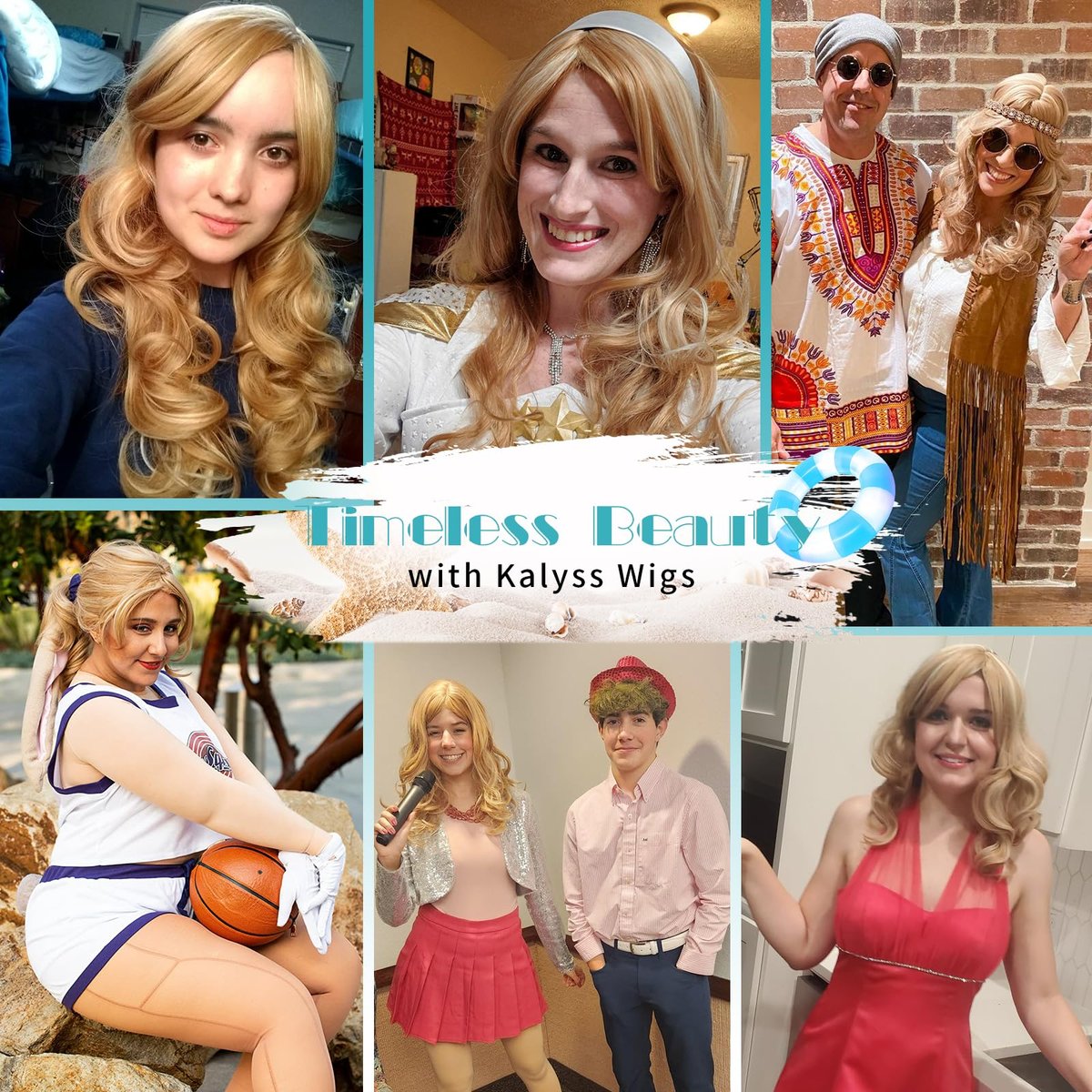 Kalyss Blonde Wig With Bangs – Long Curly Synthetic Wig with Blonde Highlights, Heat Resistant, 22 Inches Avelisse