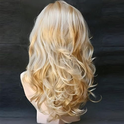 Kalyss Blonde Wig With Bangs – Long Curly Synthetic Wig with Blonde Highlights, Heat Resistant, 22 Inches Avelisse