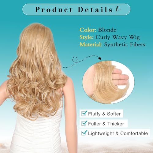 Kalyss Blonde Wig With Bangs – Long Curly Synthetic Wig with Blonde Highlights, Heat Resistant, 22 Inches Avelisse