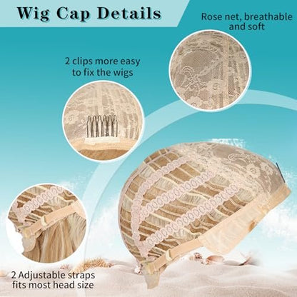 Kalyss Blonde Wig With Bangs – Long Curly Synthetic Wig with Blonde Highlights, Heat Resistant, 22 Inches Avelisse