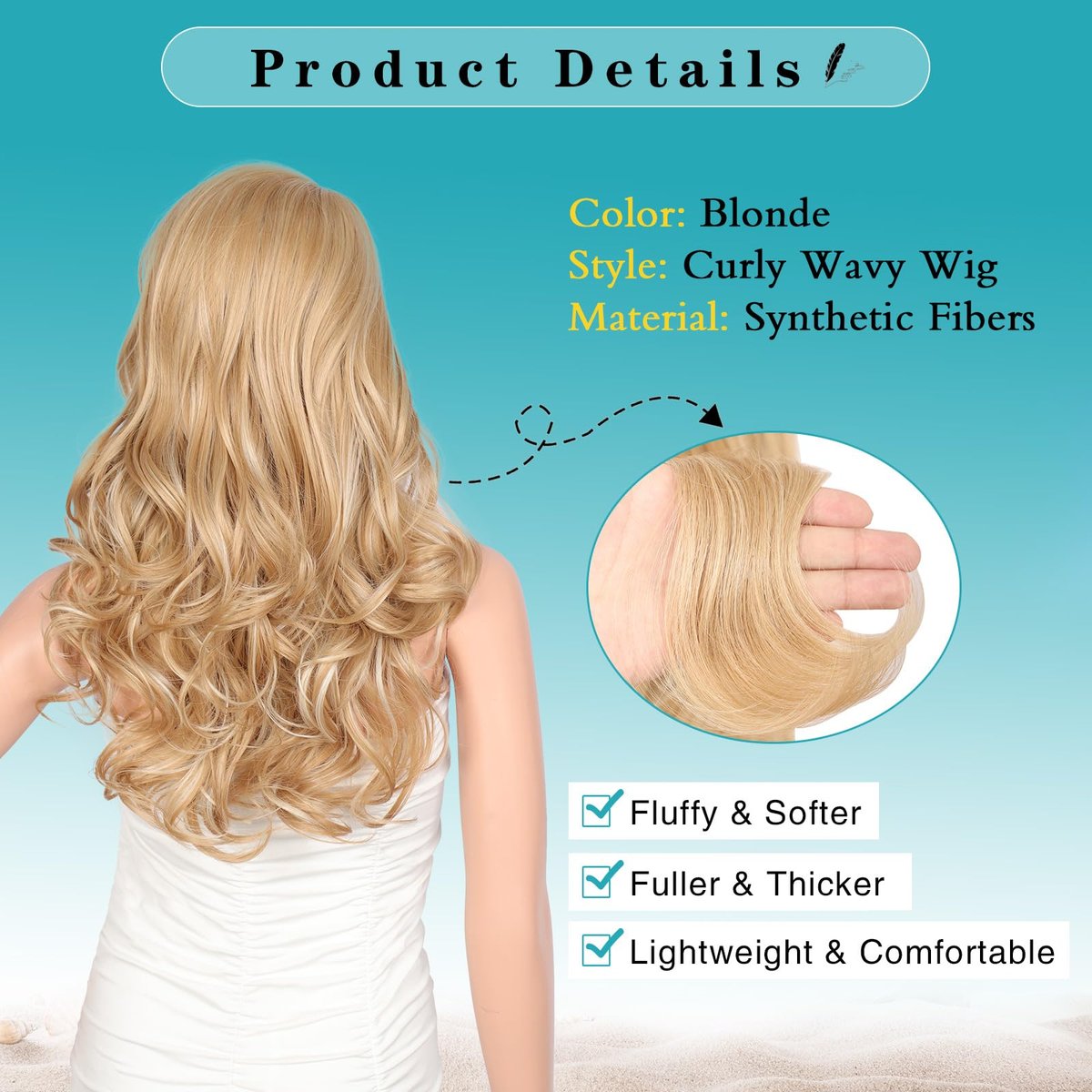 Kalyss Blonde Wig With Bangs – Long Curly Synthetic Wig with Blonde Highlights, Heat Resistant, 22 Inches Avelisse