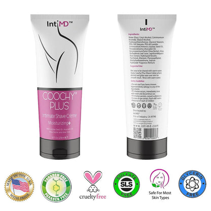 IntiMD COOCHY PLUS Intimate Shave Cream Gel - Rash-Free with Moisturizing+ - 8oz Squeeze Bottle Avelisse