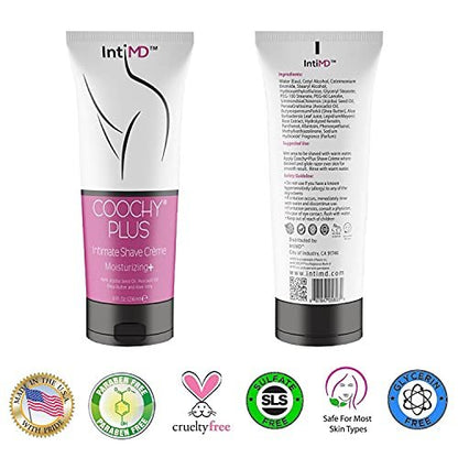 IntiMD COOCHY PLUS Intimate Shave Cream Gel - Rash-Free with Moisturizing+ - 8oz Squeeze Bottle Avelisse
