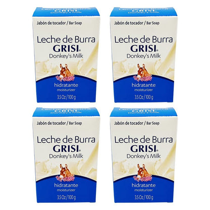 Grisi Donkey's Milk Soap 4-Pack (3.5 oz Each) - Natural Moisturizing Bar Soap for Sensitive Skin