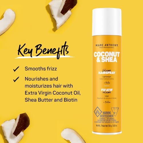 Marc Anthony Volumizing Hair Spray for Volume & Shine, Coconut & Shea - Long Lasting Anti-Humidity Flexible Hold Hairspray - No Flaking, Stiffness or Residue - Fights & Reduces Frizz - görsel 4