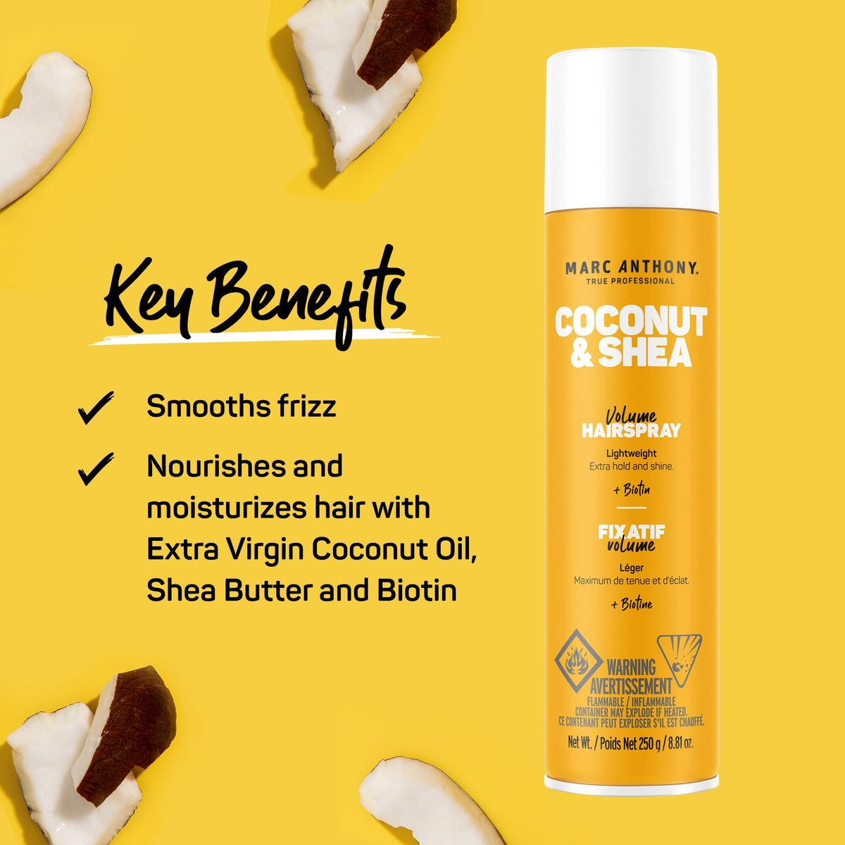 Marc Anthony Volumizing Hair Spray for Volume & Shine, Coconut & Shea - Long Lasting Anti-Humidity Flexible Hold Hairspray - No Flaking, Stiffness or Residue - Fights & Reduces Frizz - görsel 3