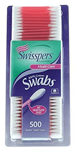 Swisspers Hot Color Cotton Swabs, 100% Cotton, Color Plastic Sticks, 500 Count (Pack of 2) Avelisse