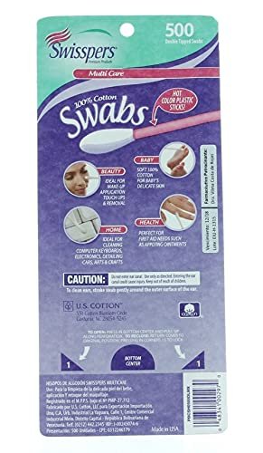 Swisspers Hot Color Cotton Swabs, 100% Cotton, Color Plastic Sticks, 500 Count (Pack of 2) Avelisse