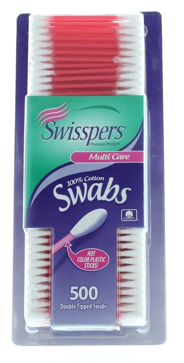 Swisspers Hot Color Cotton Swabs, 100% Cotton, Color Plastic Sticks, 500 Count (Pack of 2) Avelisse
