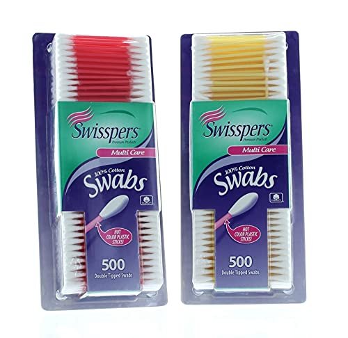 Swisspers Hot Color Cotton Swabs, 100% Cotton, Color Plastic Sticks, 500 Count (Pack of 2) Avelisse