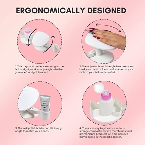 Makartt Nail Stand Hand Rest with Multi-Angle & Polish Trays - White Manicure Hand Rest for Salon or Home Use Avelisse