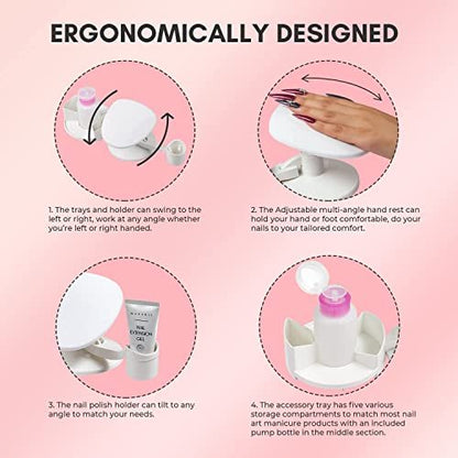 Makartt Nail Stand Hand Rest with Multi-Angle & Polish Trays - White Manicure Hand Rest for Salon or Home Use Avelisse