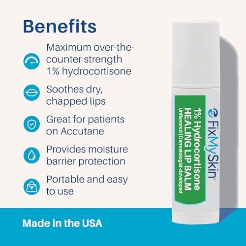 FixMySkin 1% Hydrocortisone Healing Lip Balm – Soothes Dry, Cracked & Irritated Lips, Unflavored, 0.15 oz Travel Tube - görsel 6