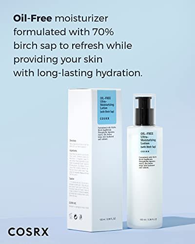 COSRX Oil Free Lotion with Birch Sap - Daily Acne Facial Moisturizer for All Skin Types, 3.38 fl.oz / 100ml Avelisse