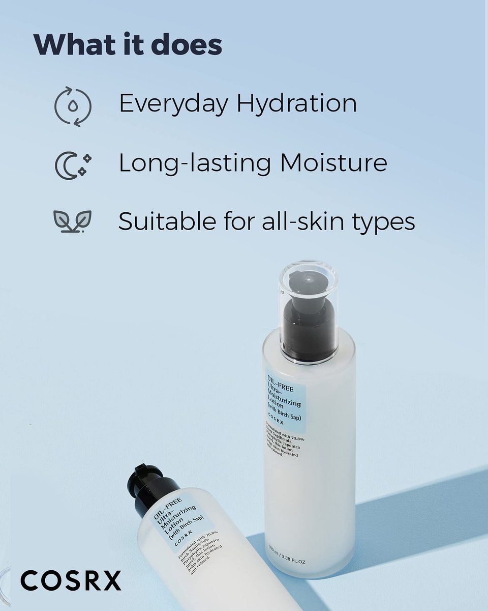 COSRX Oil Free Lotion with Birch Sap - Daily Acne Facial Moisturizer for All Skin Types, 3.38 fl.oz / 100ml Avelisse