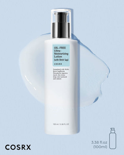 COSRX Oil Free Lotion with Birch Sap - Daily Acne Facial Moisturizer for All Skin Types, 3.38 fl.oz / 100ml Avelisse