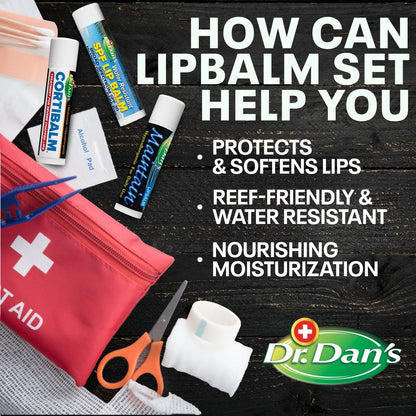 Dr. Dan's Complete Lip Care Kit - SunScreen SPF 30, CortiBalm for Chapped Lips, and Maintain Balm Moisturizer - Soothing Trio for Ultimate Health Avelisse