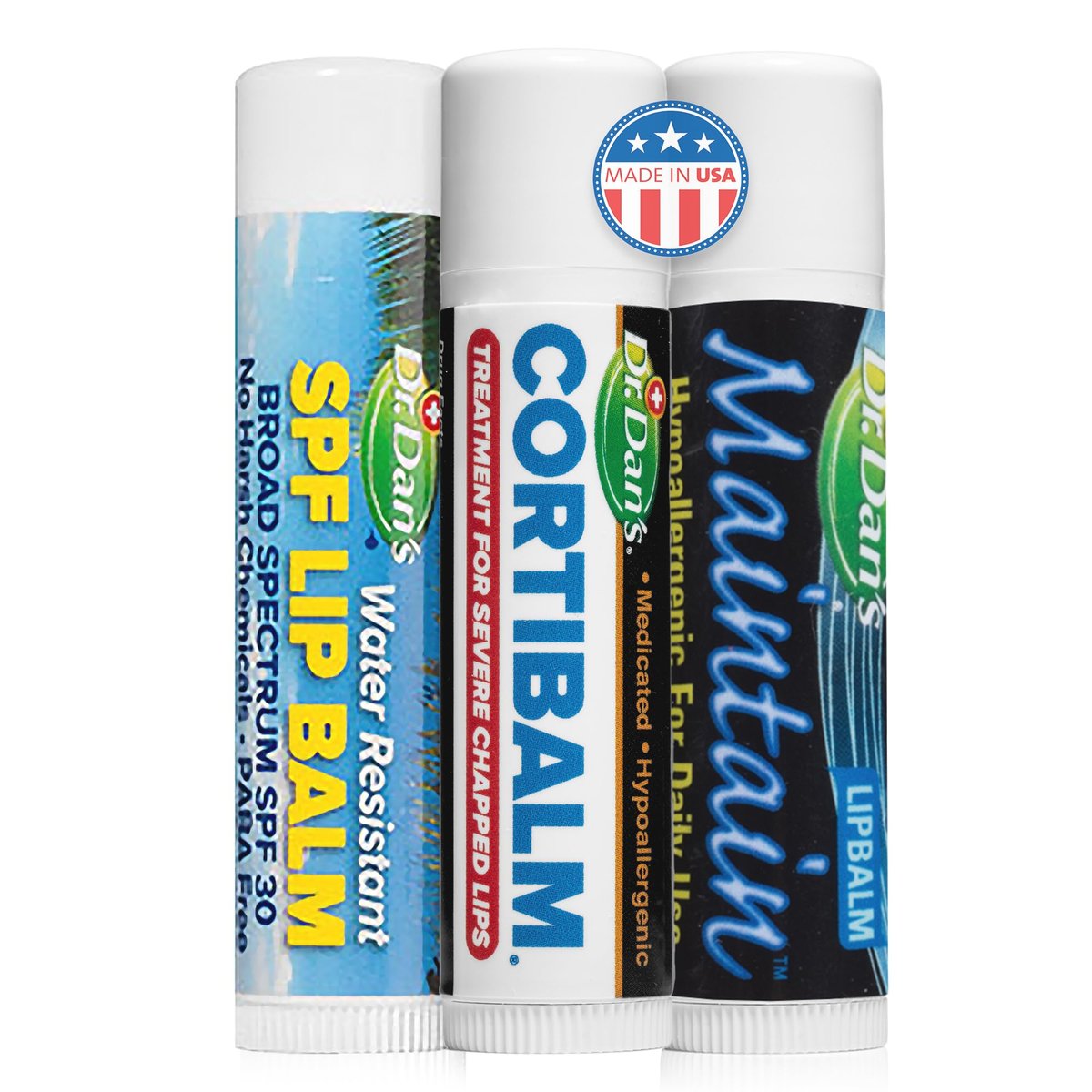 Dr. Dan's Complete Lip Care Kit - SunScreen SPF 30, CortiBalm for Chapped Lips, and Maintain Balm Moisturizer - Soothing Trio for Ultimate Health Avelisse